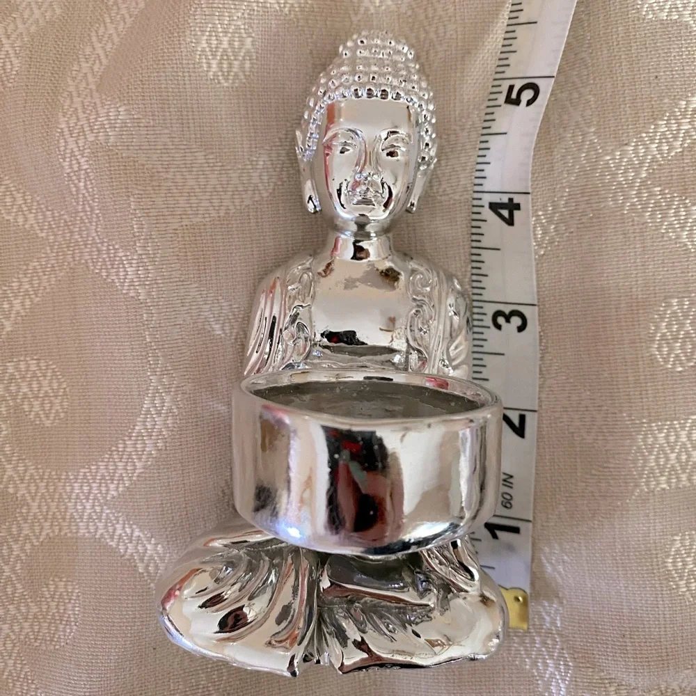 Set of (2) Z Gallerie Silver Buddha Tea Light Candle Holders